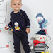 Baby boy's night blue knitted jumpsuit with fantasy sheep pattern