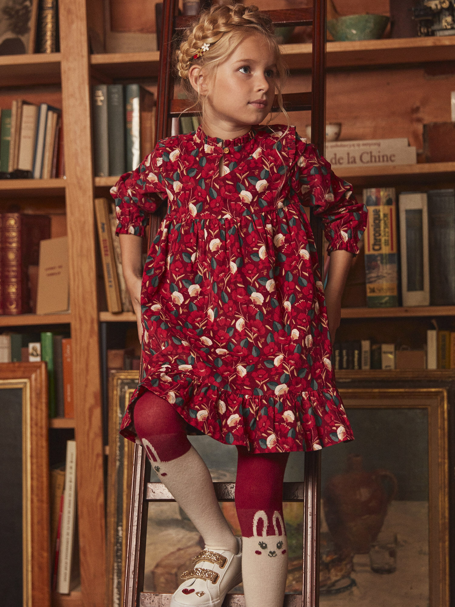 Red floral print velvet dress Girl Sergent Major