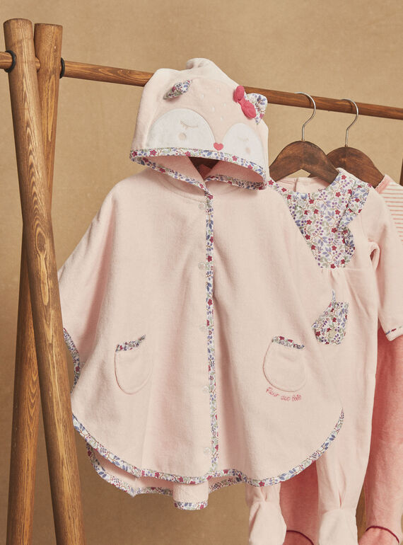 Hooded pink bath cape with floral print. GEIRIS / 23H5BF11CDB307