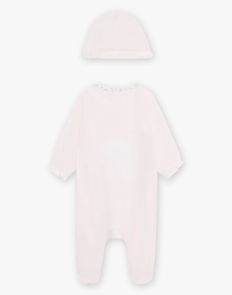 Birth girl pale pink romper and bonnet COLINE B / 22E0NFC1GRE301