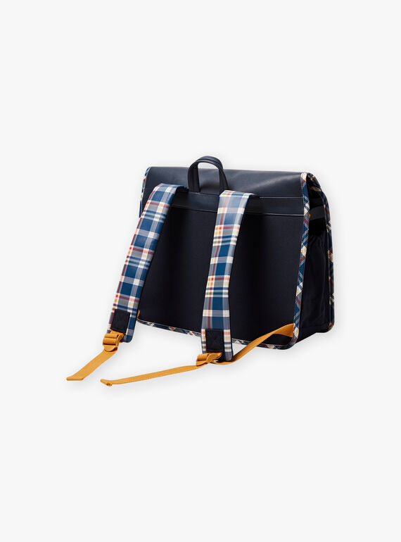 Navy blue satchel with London pattern and checkered print child boy BAZECAGE / 21H4PG52BES070