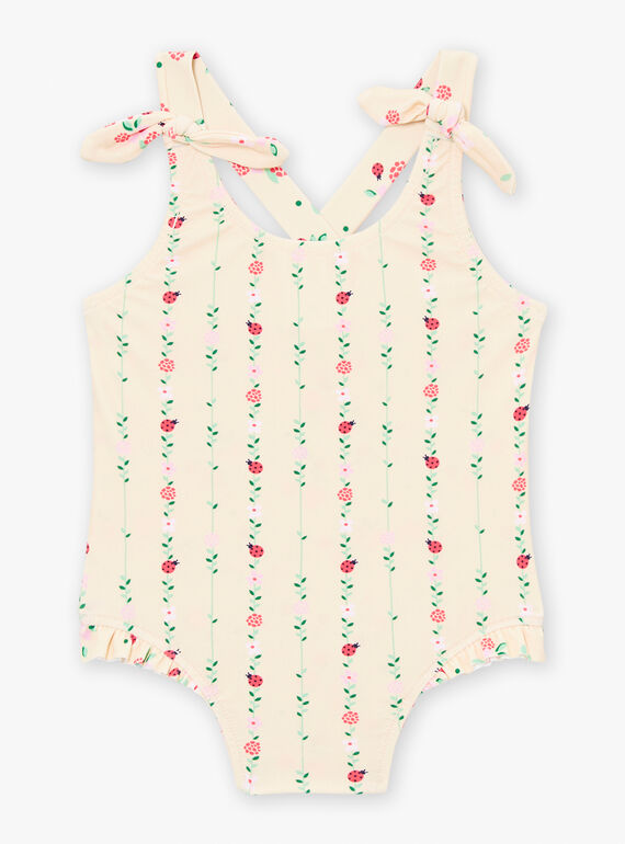 Pale yellow reversible one-piece swimsuit with floral print KITINA / 24E4BFG2MAI009