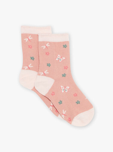 Pink socks with butterfly Jacquard FISOZETTE / 23E4PFD1SOQD318