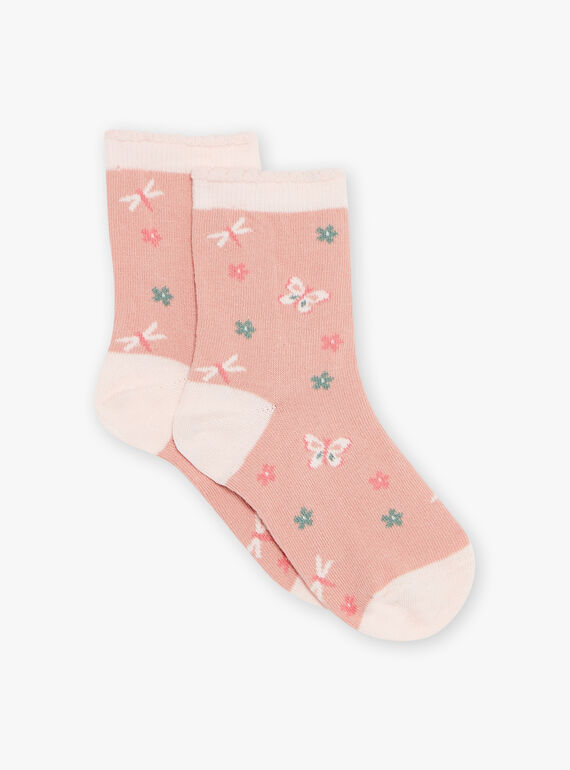 Pink socks with butterfly Jacquard FISOZETTE / 23E4PFD1SOQD318