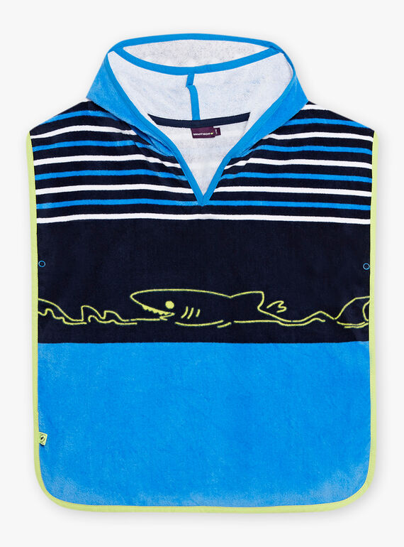 Child boy blue striped bathing cap with shark print CYCAPAGE / 22E4PGO1CDBC244