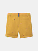 Mustard shorts with multicoloured shark fin embroideries KLOMUAGE / 24E3PGS1BERB107