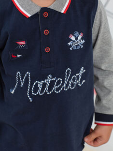 Boy's two-tone long sleeve polo shirt with marine motifs BINANAGE / 21H3PGL1POLC205