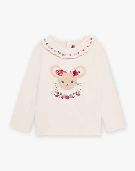 Beige long sleeve t-shirt with mouse head design DRITIMETTE / 22H2PFX2TML808