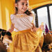 Child girl mustard yellow skirt with satin and tulle floral print