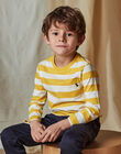 Child boy's ecru and yellow stripes t-shirt with pocket CAXIOLAGE2 / 22E3PGF4TML113