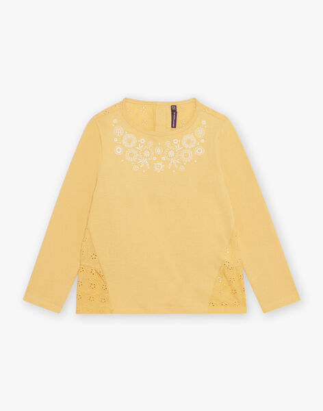 Yellow mimosa t-shirt with floral embroidery FAJONETTE / 23E2PF82TMLB105
