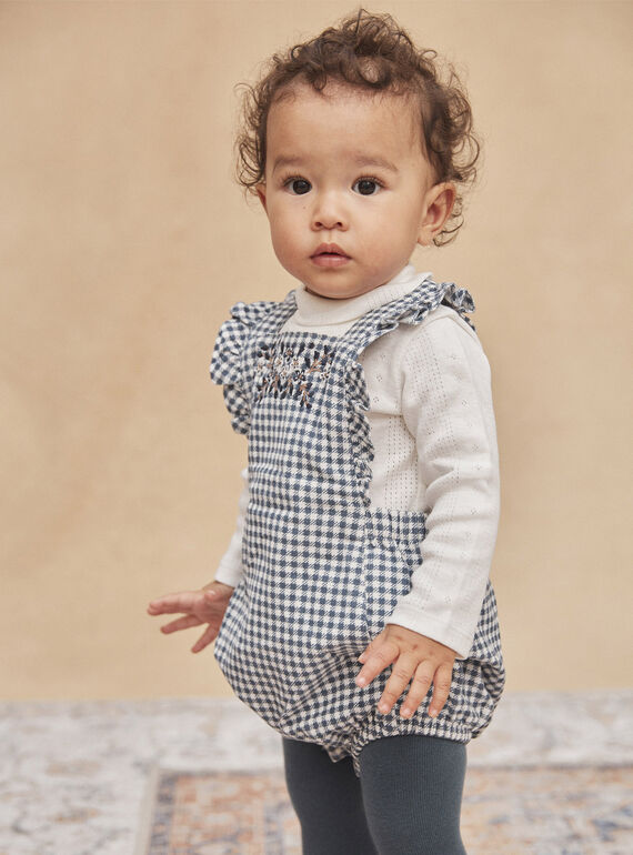 Short ecru and slate-blue dungarees with check print GAROMY / 23H1BFR1SAL001