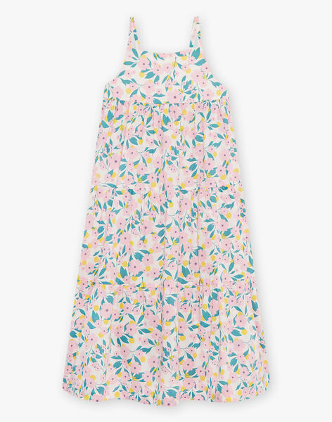 Off-white poplin midi dress with ruffles and floral print child girl CAUROBETTE 2 / 22E2PFU4RBSA001