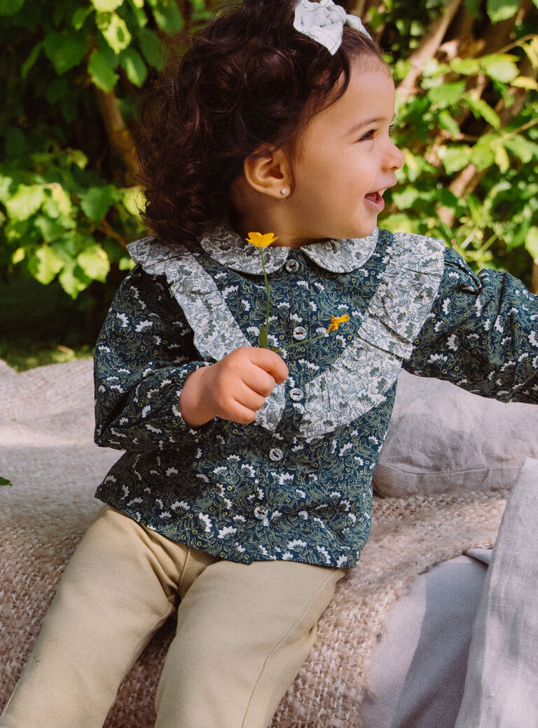 Emerald green blouse with floral print GACELIA / 23H1BF81CHE608