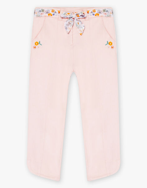 Child girl's blush pink piqué pants with belt CLUPOETTE / 22E2PF11PCOD300