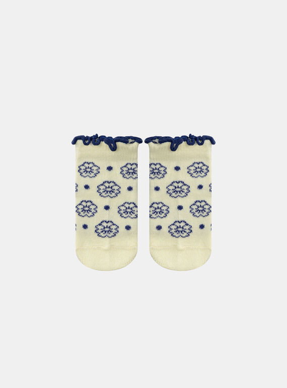Pale Yellow Jacquard Flower Socks KAULINE / 24E4BFR1SOQ103