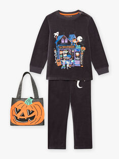 Boy's dark grey phosphorescent pyjama set with pumpkin bag BALOAGE / 21H5PGH1PYJJ905