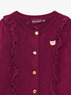 Purple cardigan in fancy knit with ruffle details baby girl CAIRENE / 22E1BF92CAR708