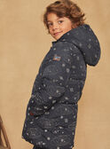 Navy blue hooded down jacket with solar system print GRELONGAGE / 23H3PG61D3E070