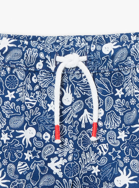 Navy blue poplin playsuit with multicoloured leaves and fish print KAYANIS / 24E1BGS1CBL070