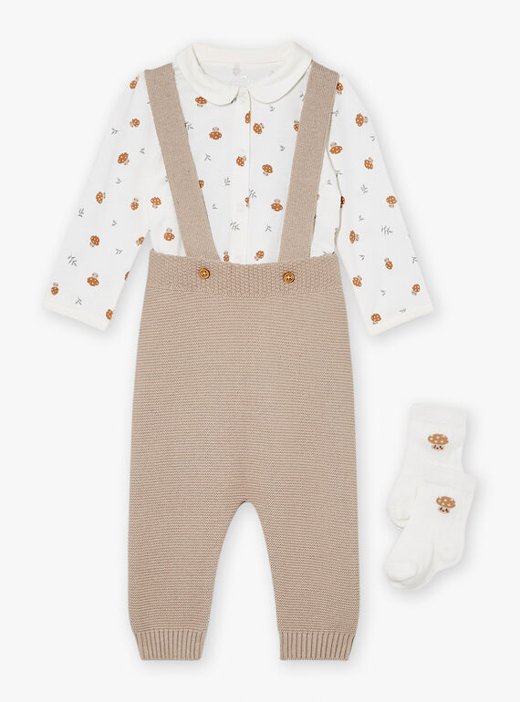 Beige and white pants, bodysuit and socks set LONDON / 24H0CM11ENS007