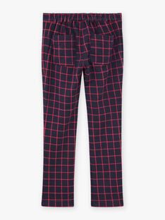 Girl's ink blue pants with red check BROMILETTE3 / 21H2PFB5PANC214