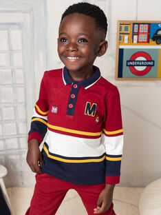 Boy's red and ecru striped polo shirt BECIAGE / 21H3PG51POL503