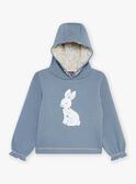 Reversible blue hoodie with sequined rabbit animation GRISWOETTE / 23H2PFP1SWEC206