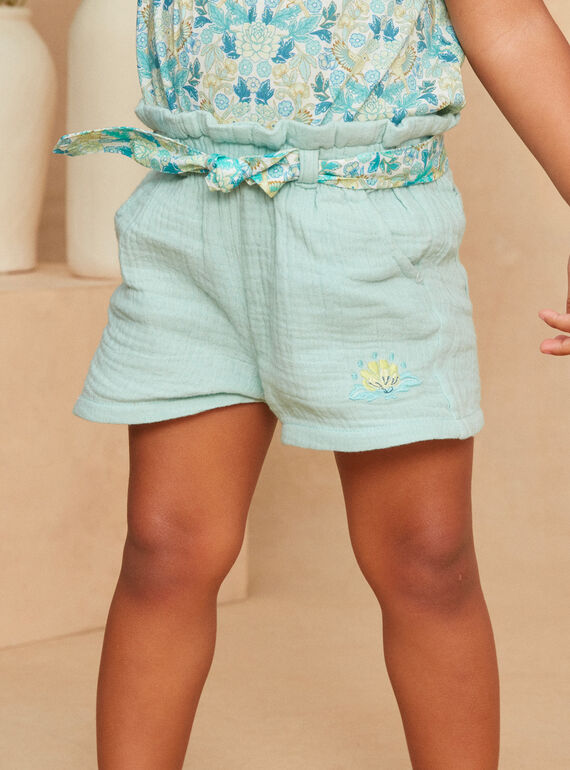 Turquoise Printed Belted Shorts KAURSULE / 24E1BFR1SHO204