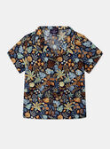 Navy blue shirt with marine animal and multicoloured leaves print KAYAEL / 24E1BGS1CHM070