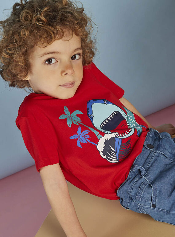 Red shark T-shirt child boy CYDOAGE3 / 22E3PGT1TMCF525