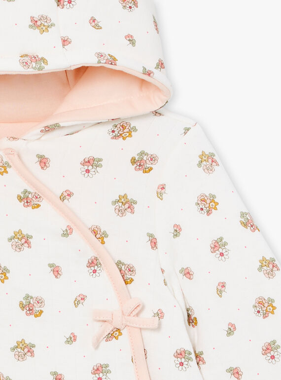 Hooded baby jacket in ecru tubique LOELIA / 24H0CF11VES001