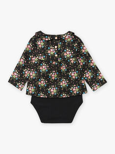 Baby girl black long sleeve floral print bodysuit BAMELODIE / 21H1BFM2BOD090