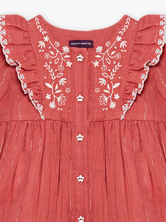 Baby girl vintage pink embroidered dress with ruffles CABILLY / 22E1BF71ROBD332