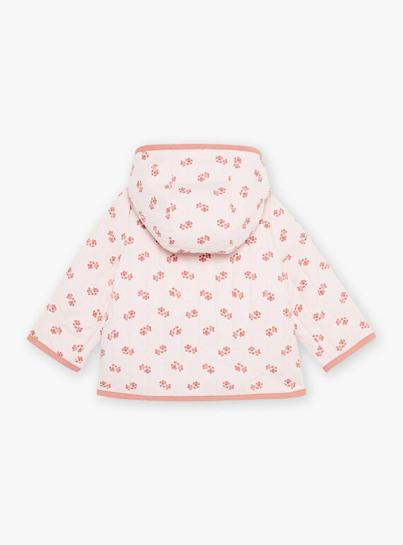 Pale pink quilted hooded coat with flower print. FIMARIE / 23E1BF51VESD319