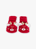 Red velvet slippers with 3D Christmas reindeer animation 