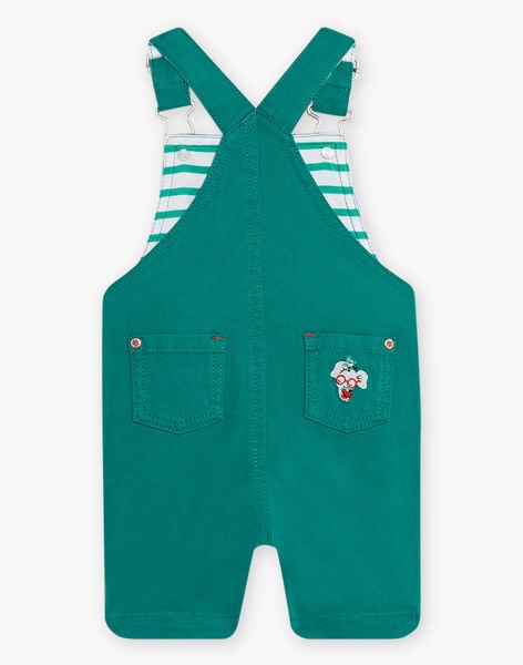 Baby boy green twill short overalls with elephant print CATAVIO / 22E1BGM2SACG627