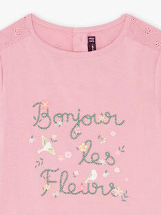 Child girl pink embroidered T-shirt with fancy flower lettering CETIETTE / 22E2PFB1TMC305
