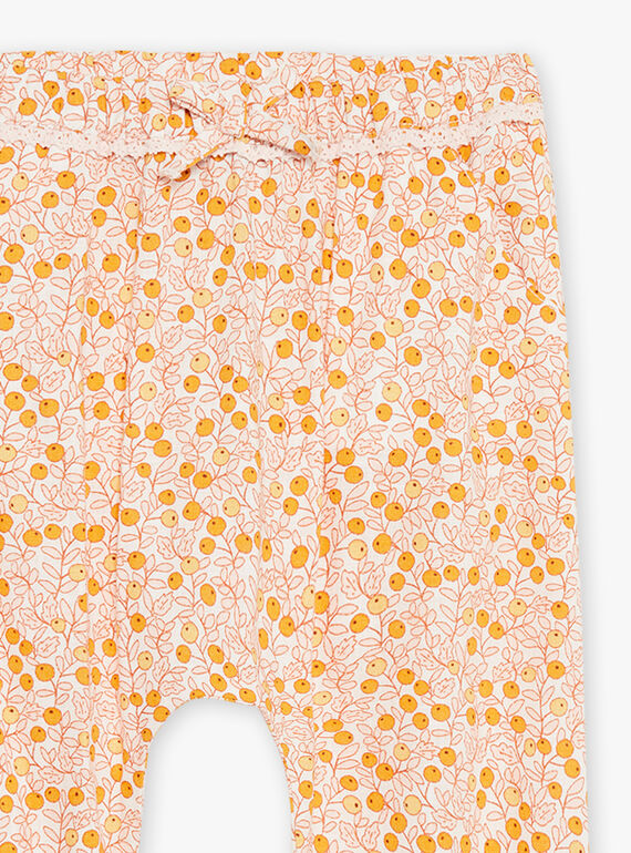Ecru and orange poplin pants with leaves and fruits print FAULINE / 23E1BFP1PAN001