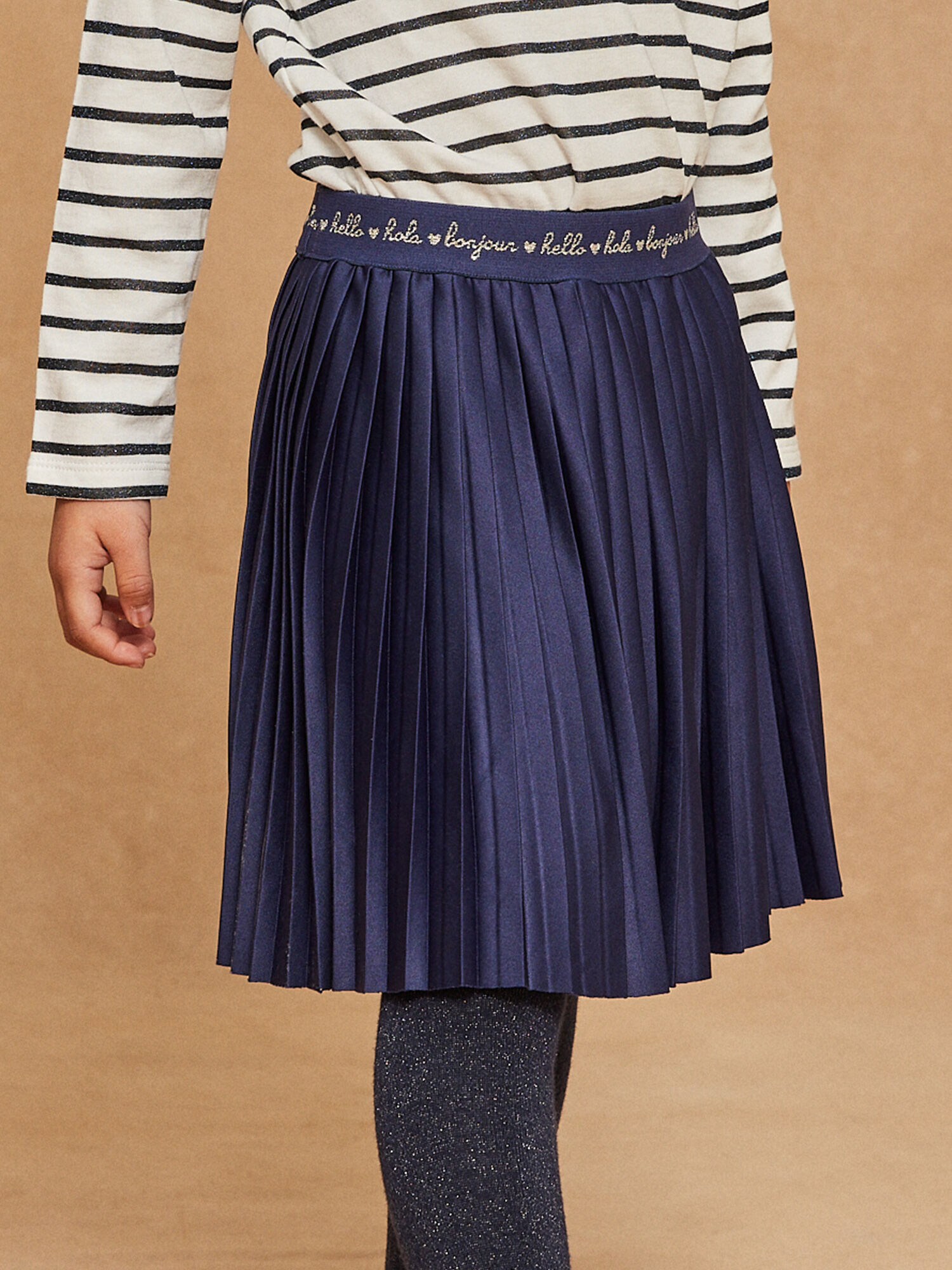Pleated skirt in navy blue jersey