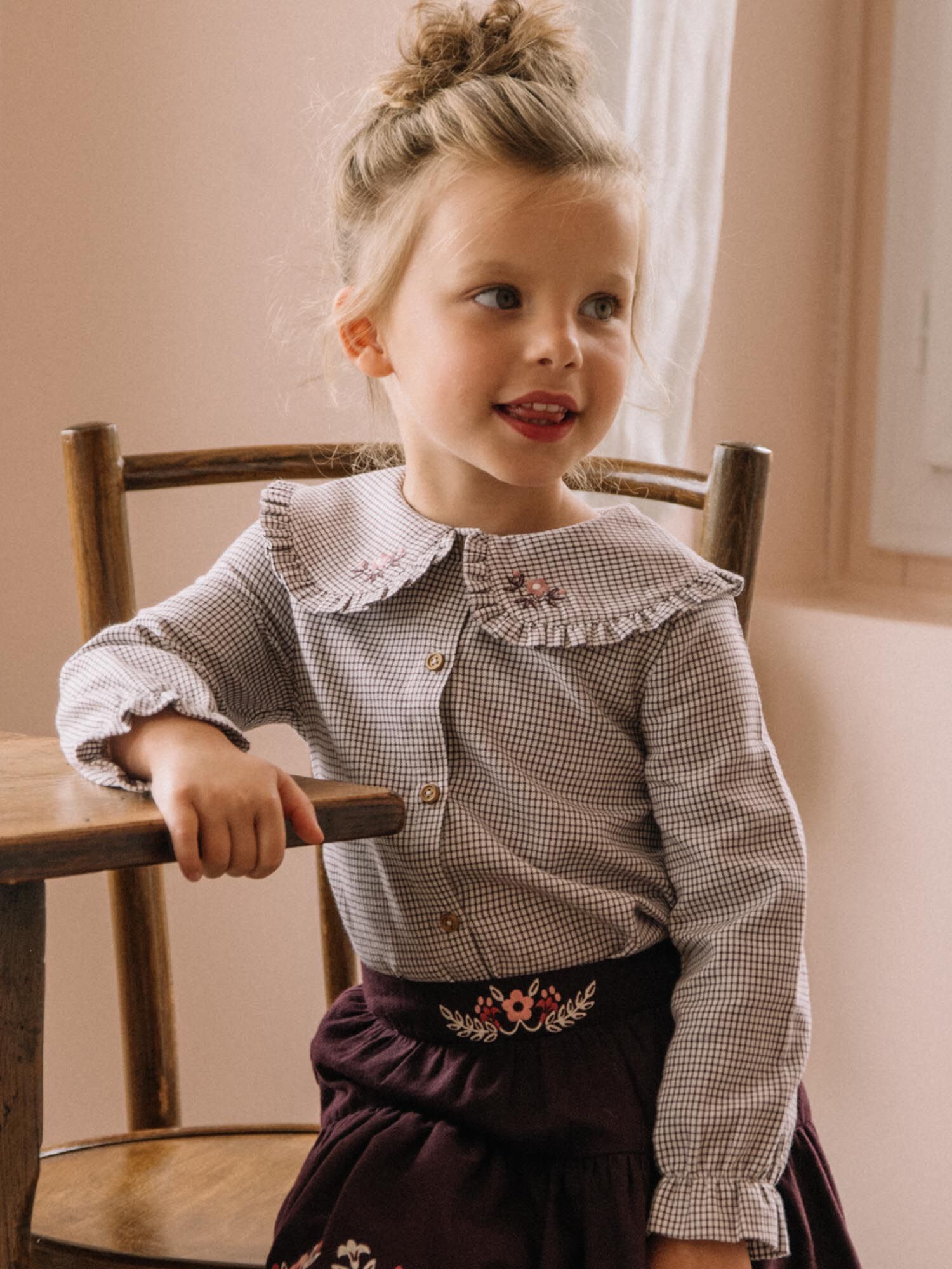 Checked shirt with Claudine collar