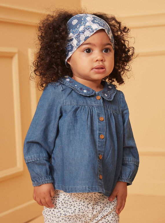 Blue denim blouse with ruffled collar LACARINE / 24H1BFJ1CHEP274