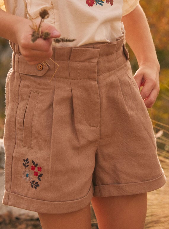 Beige embroidered pleated shorts KISHORETTE / 24E2PFC1SHO804