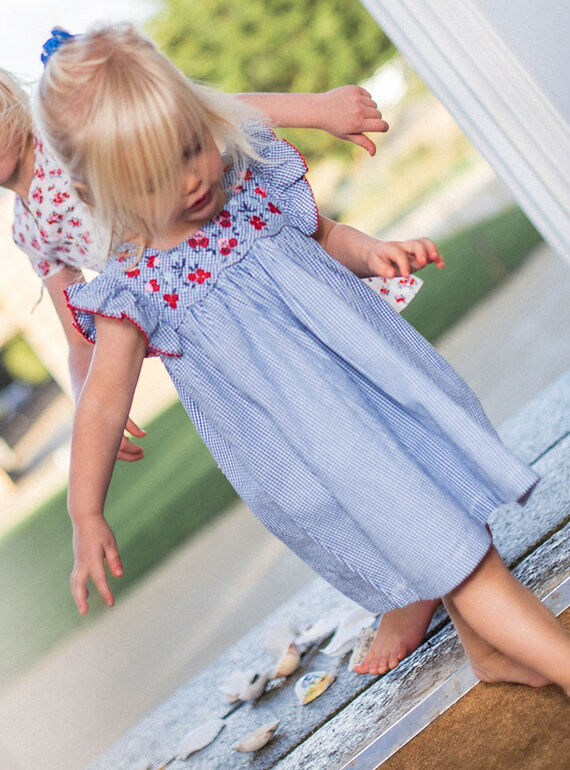 Baby girl embroidered dress and boomer set in checkered seersucker CAFABIENNE / 22E1BF81ROB208