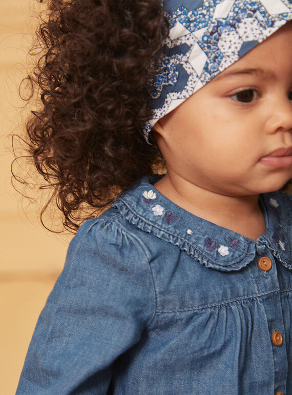 Blue denim blouse with ruffled collar LACARINE / 24H1BFJ1CHEP274