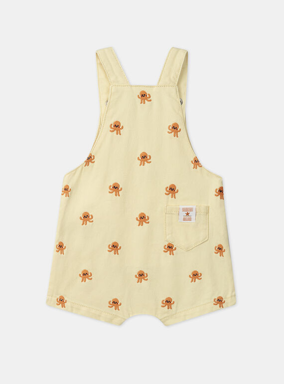 Baby chick yellow short overalls with orange octopus embroideries KAYANN / 24E1BGS1SACB116