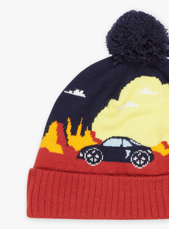 Navy blue landscape pom-pom beanie FRAVOTAGE / 23E4PG51BON506