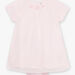 Pale pink satin and sequined tulle dress and baby girl bloomer