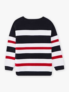 Navy, ecru and red striped sweater with Enjoy lettering child boy CEPULAGE / 22E3PG81PUL070
