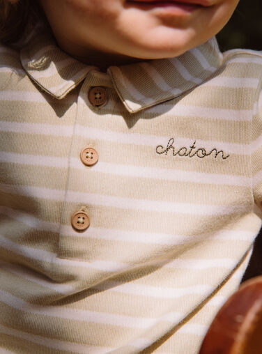 Ecru and clay green striped polo shirt Ecru and clay green striped polo shirt GADAVID / 23H1BG81SWEG600